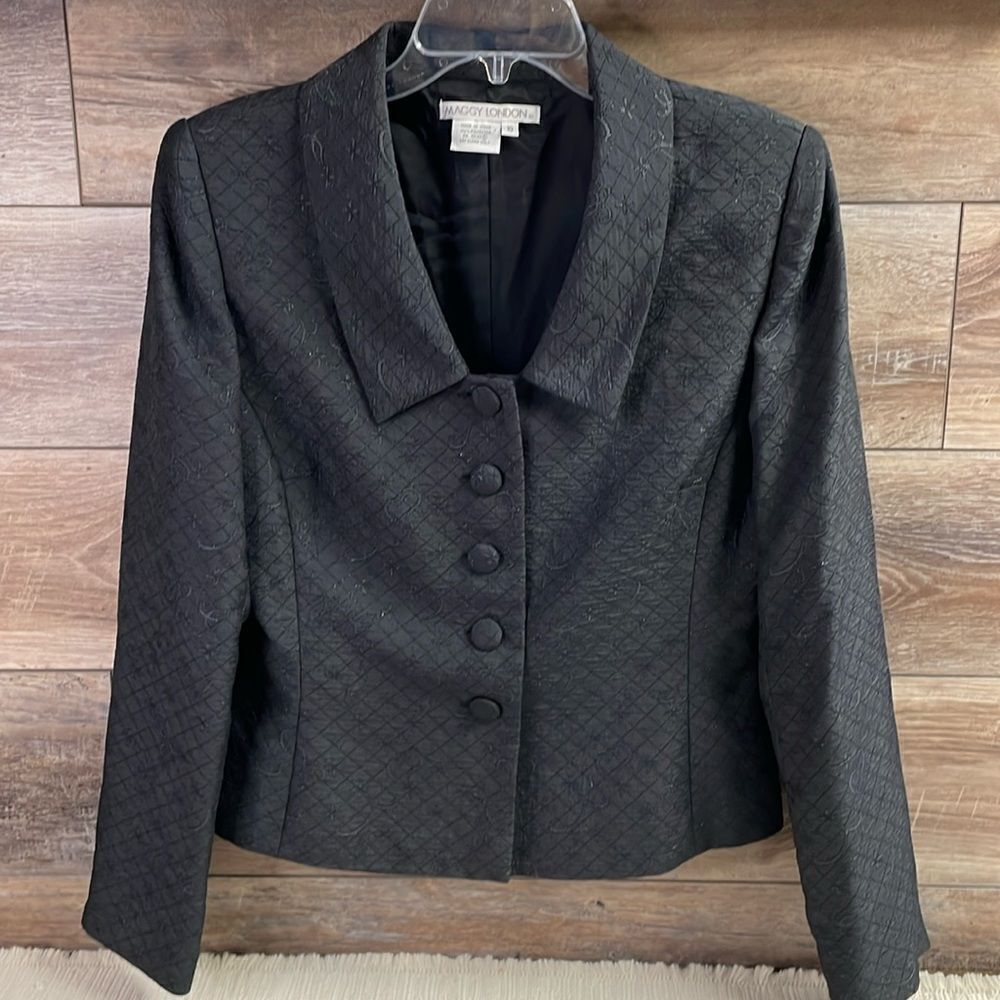 KASPER  Wool Blend Black Tailored Swiss Dot Velvet Trim Jacket Blazer Size 14 - Picture 2 of 8
